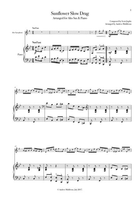 Free Sheet Music Sunflower Slow Drag For Alto Saxophone And Piano