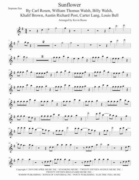 Sunflower Spider Man Into The Spider Verse Soprano Sax Sheet Music