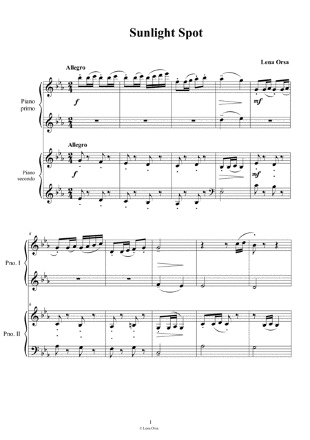 Sunlight Spot For Piano 4 Hands Sheet Music