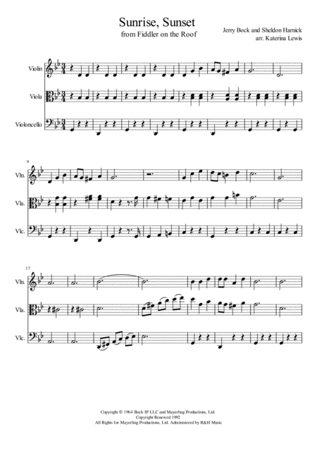 Sunrise Sunset Violin Viola Cello Sheet Music