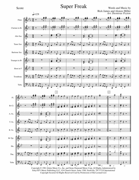 Free Sheet Music Super Freak For Pep Band