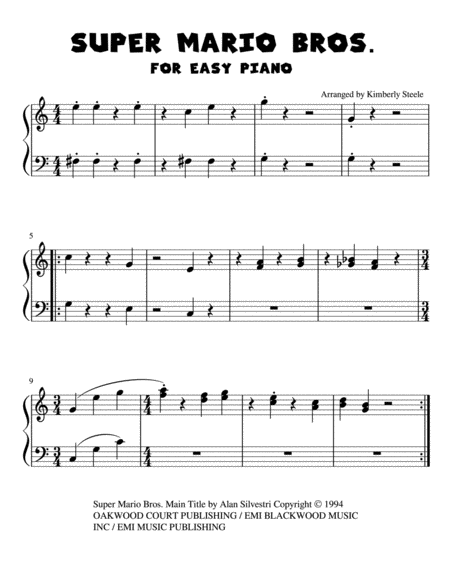 Super Mario Bros For Easy Piano Sheet Music