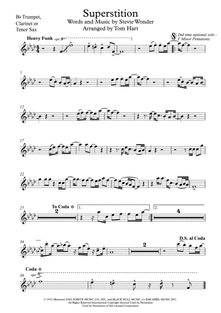 Superstition Bb Instrument Solo And Piano Sheet Music