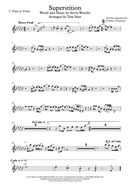 Superstition C Instrument Solo And Piano Sheet Music