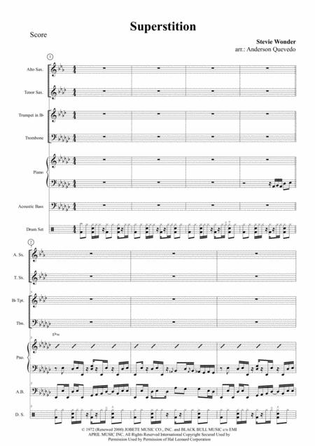 Superstition Score Alto Sax Tenor Sax Trumpet Trombone Piano Bass Drums Sheet Music