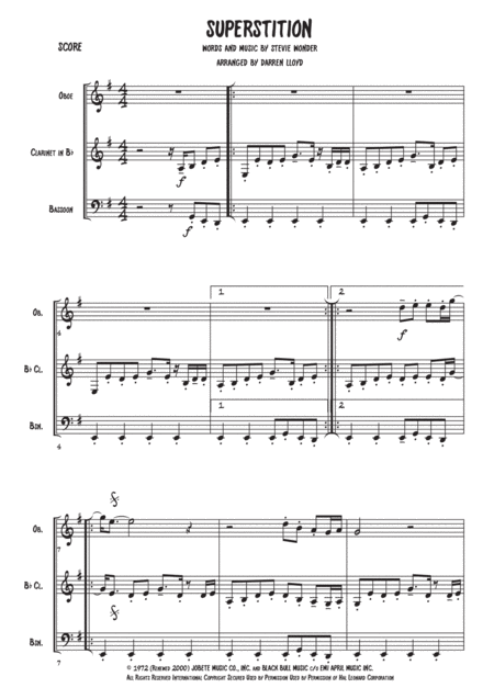 Superstition Woodwind Trio Sheet Music