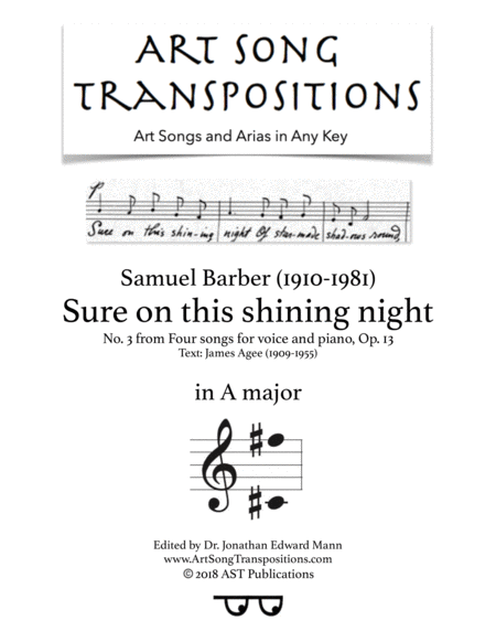 Free Sheet Music Sure On This Shining Night Op 13 No 3 A Major