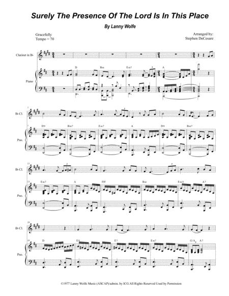 Surely The Presence Of The Lord Is In This Place For Bb Clarinet Solo And Piano Sheet Music