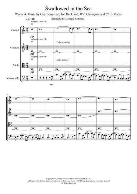 Swallowed In The Sea Coldplay For String Quartet Sheet Music