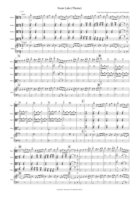 Swan Lake Theme For Viola Quartet Sheet Music