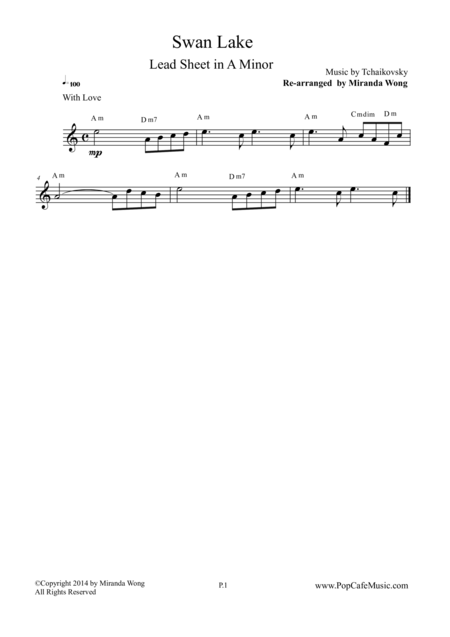 Swan Lake Violin Or Saxophone Solo In A Minor Sheet Music