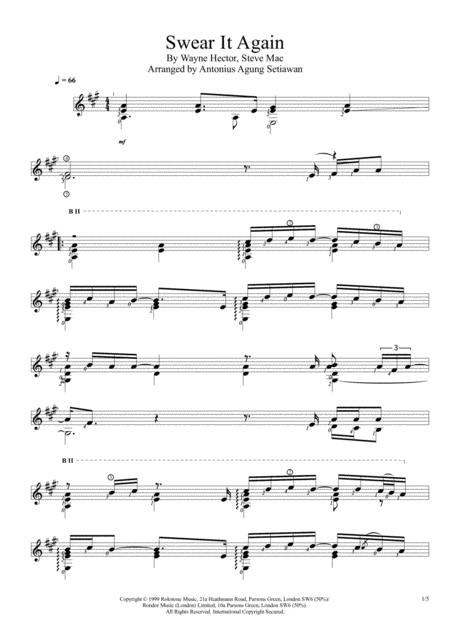 Free Sheet Music Swear It Again Solo Guitar Score