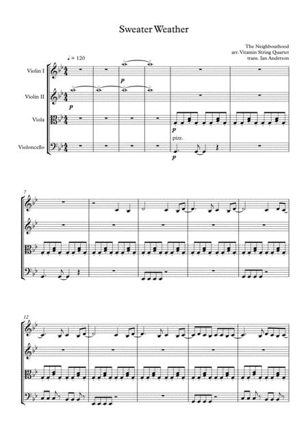 Sweater Weather String Quartet Sheet Music