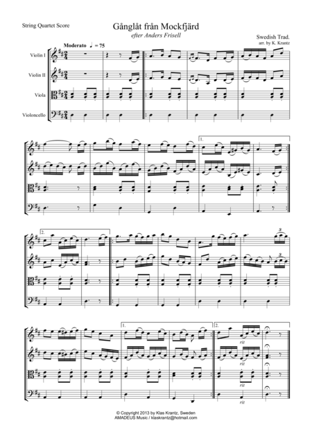 Swedish Folk Music For String Quartet Sheet Music