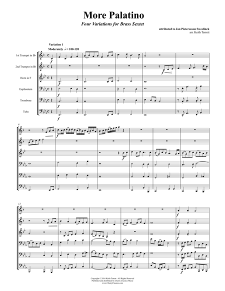 Free Sheet Music Sweelinck More Palatino Four Variations For Brass Sextet