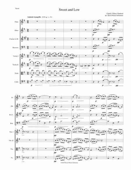 Sweet And Low Stanfords Setting Arranged For Wind Quartet And String Quartet Sheet Music