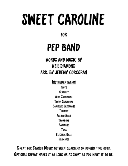 Free Sheet Music Sweet Caroline For Pep Band