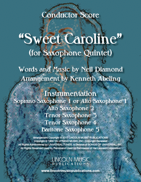 Free Sheet Music Sweet Caroline For Saxophone Quintet Sattb Or Aattb