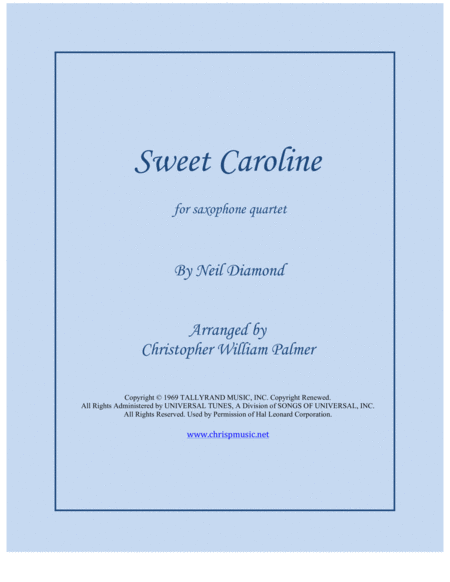 Sweet Caroline Sax Quartet Sheet Music