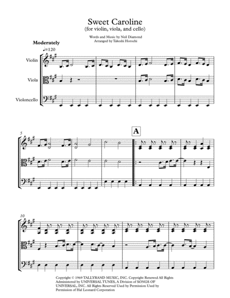 Sweet Caroline String Trio Sheet Music