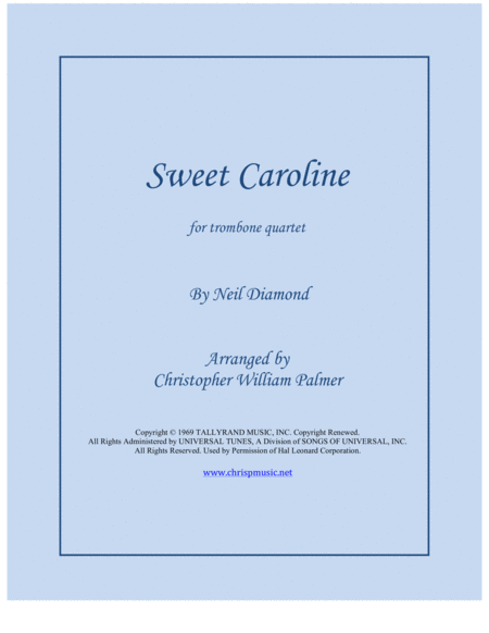 Sweet Caroline Trombone Quartet Sheet Music