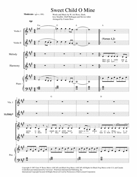 Free Sheet Music Sweet Child O Mine With Violin Duet