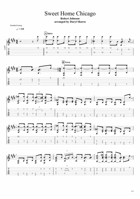 Sweet Home Chicago For Solo Fingerstyle Guitar Sheet Music