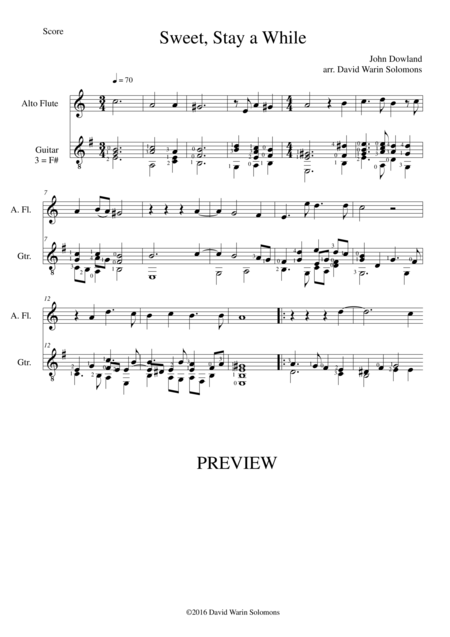 Sweet Stay A While For Alto Flute And Guitar Sheet Music