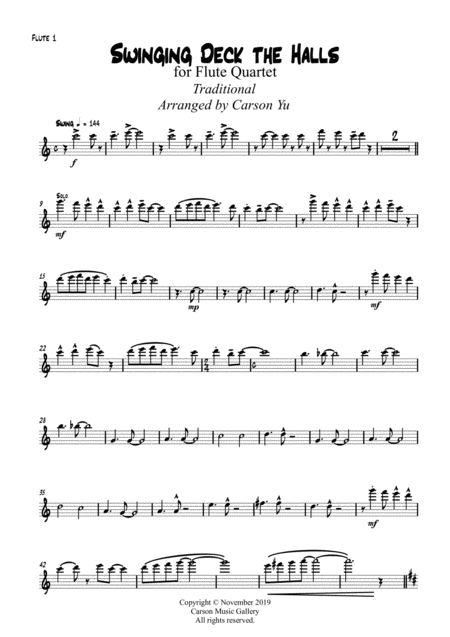 Free Sheet Music Swinging Deck The Halls For Flute Quartet 4c