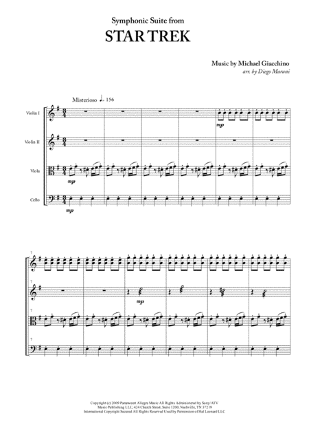 Symphonic Suite From Star Trek For String Quartet Sheet Music