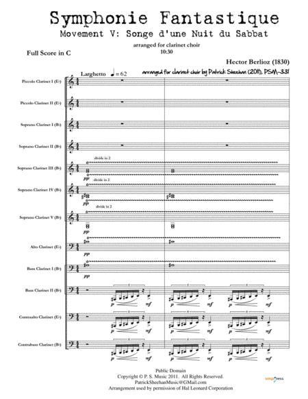 Symphonie Fantastique Mvt V Song Of A Witches Sabbath For Clarinet Choir Full Score Set Of Parts Sheet Music