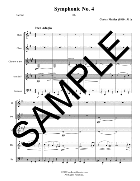 Free Sheet Music Symphony No 4 3rd Movement For Woodwind Quintet