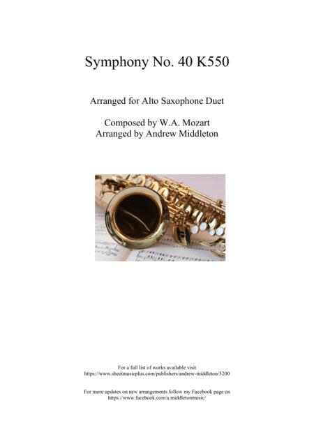 Symphony No 40 Arranged For Alto Saxophone Duet Sheet Music