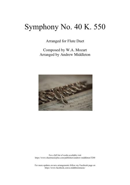 Free Sheet Music Symphony No 40 Arranged For Flute Duet