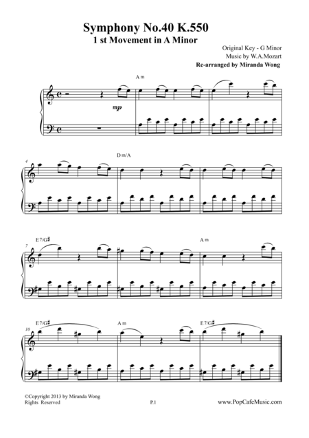 Free Sheet Music Symphony No 40 K 550 1st Movement For Piano Solo A Minor