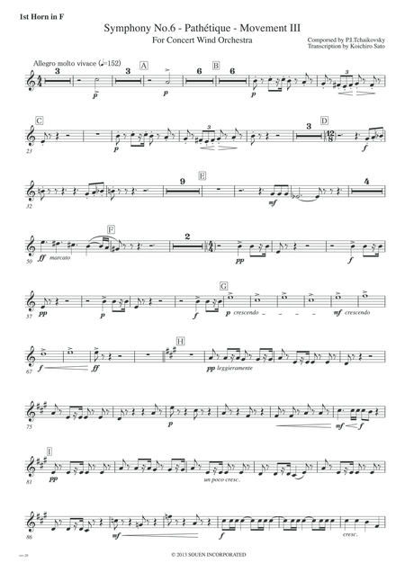 Free Sheet Music Symphony No 6 Pathetique Movement Iii Parts Horn In F 1st 2nd 3rd 4th