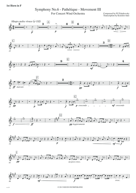 Symphony No 6 Pathetique Movement Iii Parts Horn In F 1st 2nd 3rd 4th Sheet Music