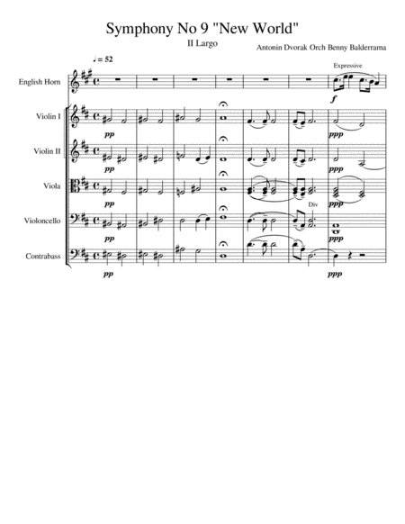 Symphony Number 9 Ii Largo Sheet Music