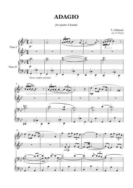 Free Sheet Music T Albinoni Adagio Piano 4 Hands