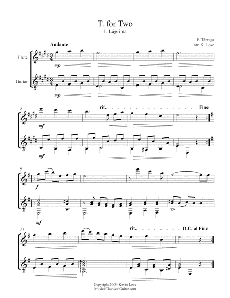 Free Sheet Music T For Two Flute And Guitar Score And Parts