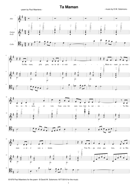 Free Sheet Music Ta Maman For Alto Cello And Guitar