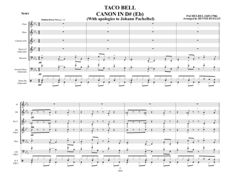 Free Sheet Music Taco Bell Canon In D Eb Woodwind Quintet Quartet Bossa Nova