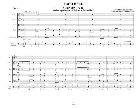 Taco Bell Canon In D String Orchestra Bossa Nova Sheet Music