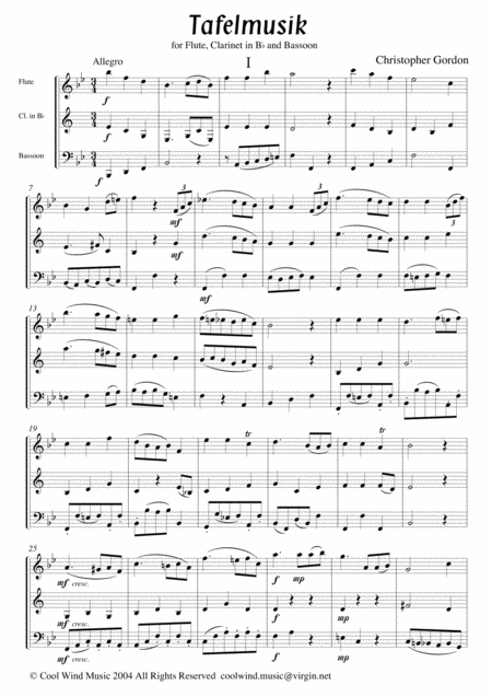 Free Sheet Music Tafelmusik For Flute Oboe Clarinet In B Flat And Bassoon