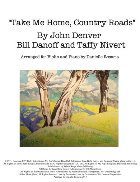 Take Me Home Country Roads Arranged For Violin And Piano Sheet Music