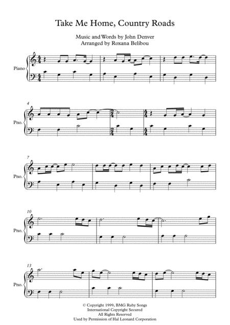 Free Sheet Music Take Me Home Country Roads C Major By John Denver Easy Piano