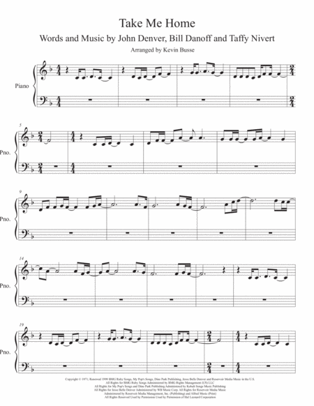 Take Me Home Country Roads Piano Sheet Music