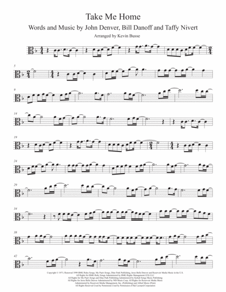 Free Sheet Music Take Me Home Country Roads Viola