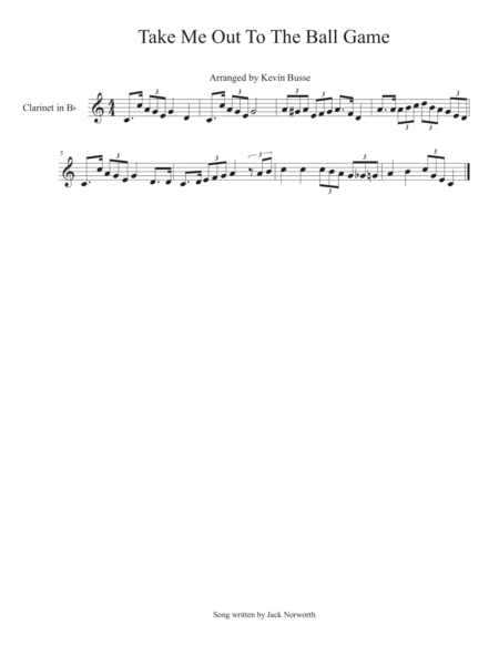 Free Sheet Music Take Me Out To The Ball Game Clarinet