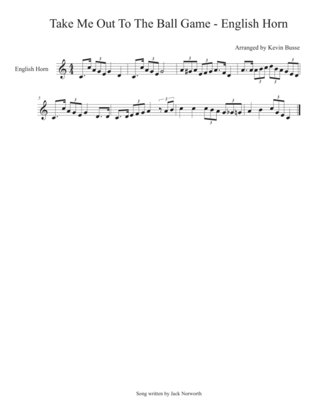 Free Sheet Music Take Me Out To The Ball Game English Horn
